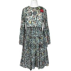 Bhanuni by Jyoti x Anthropologie Embroidered Floral Bell Sleeve Tunic Dress Sz2